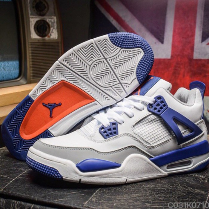 AIR JORDAN 4 RETRO AJ4 Basketball Shoes-White/Blue_19195