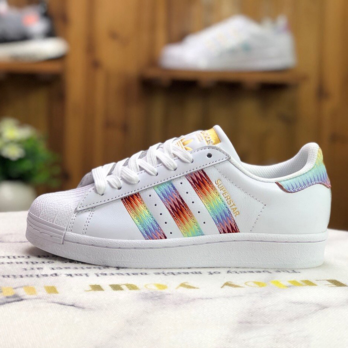 Adidas SUPERSTAR W Running Shoes-White/Rainbow-2286471