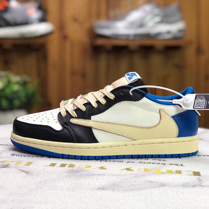 Fragment x Travis Scott x Air Jordan 1 Military Blue AJ1 Running Shoes White Black 6003253