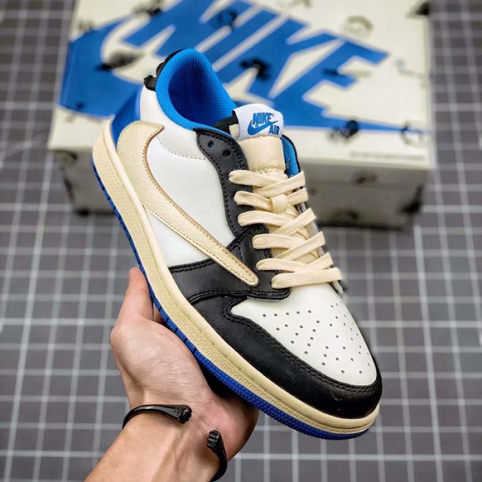 Fragment x Travis Scott x Air Jordan 1 Low Running Shoes White Blue 8211354