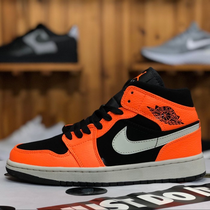 Air Jordan 1 MiD“Wolf Grey”AJ1 Running Shoes-Black/Orange-8985261