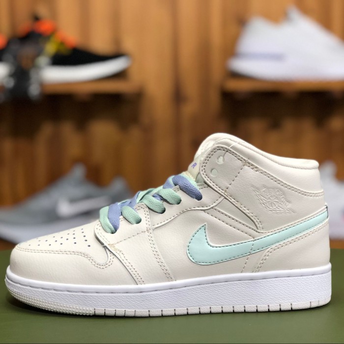 Air Jordan 1 MID GS AJ1 Women Running Shoes-Gray/Green-6297117