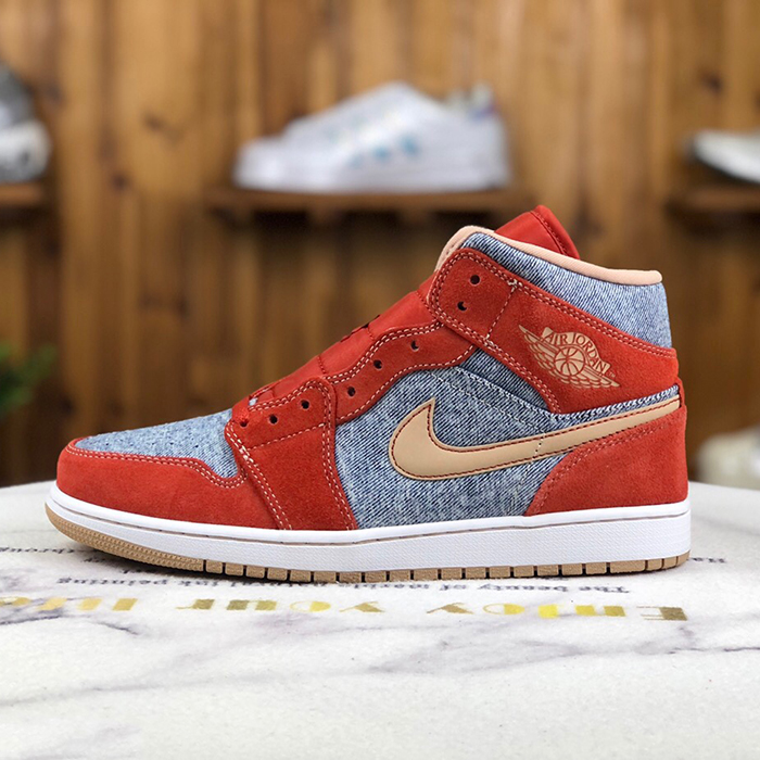 AIR JORDAN 1 MID AJ1 high Running Shoes-Red/Gray-6834664