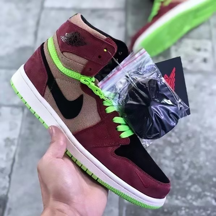 Air Jordan 1 AJ1 Zipper high Running Shoes-Red Wine/Black-2313921