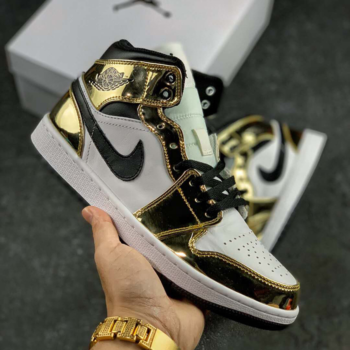 Air Jordan 1 AJ1 MID High Running Shoes-White/Gold-6475725