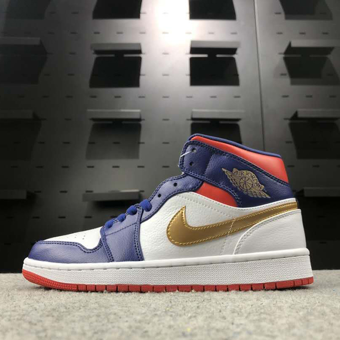 Air Jordan 1 AJ1 MID High Running Shoes-White/Navy Blue-2767142