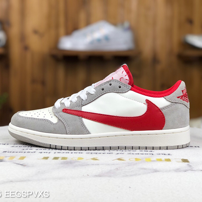 Air Jordan AJ1 Low Running Shoes-Gray/Red-4134586