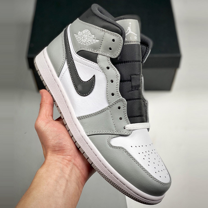 Air Jordan 1 Mid AJ1 High Running Shoes-White/Gray-2753722