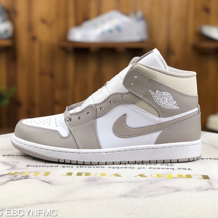 Air Jordan 1 Mid AJ1 High Running Shoes-Light Gray/White-407998