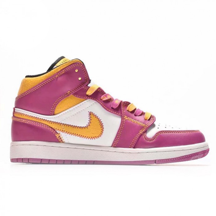 Air Jordan 1 Mid AJ1 Running Shoes-White/Pink-5986022