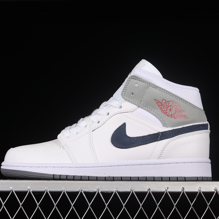 Air Jordan 1 MID AJ1 Running Shoes-White/Gray-6323096