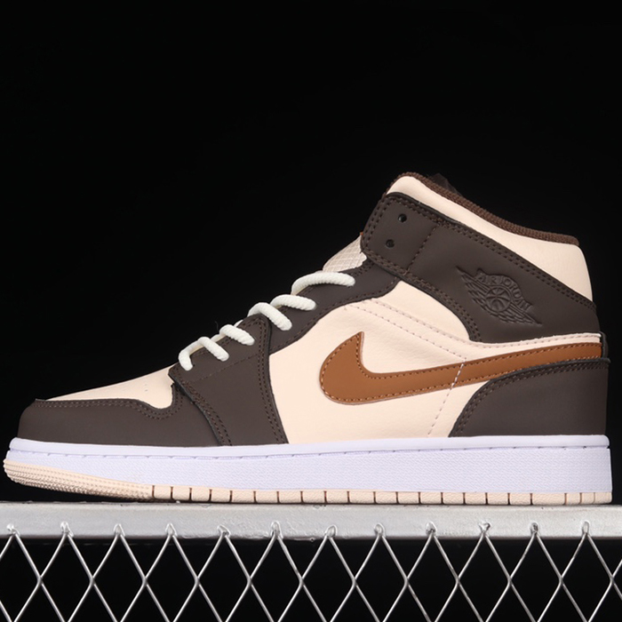 Air Jordan 1 MID AJ1 Running Shoes-White/Brown-6722769