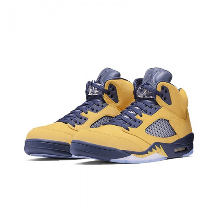 Air Jordan 5 AJ5 High Running Shoes-Yellow/Navy Blue-8020042