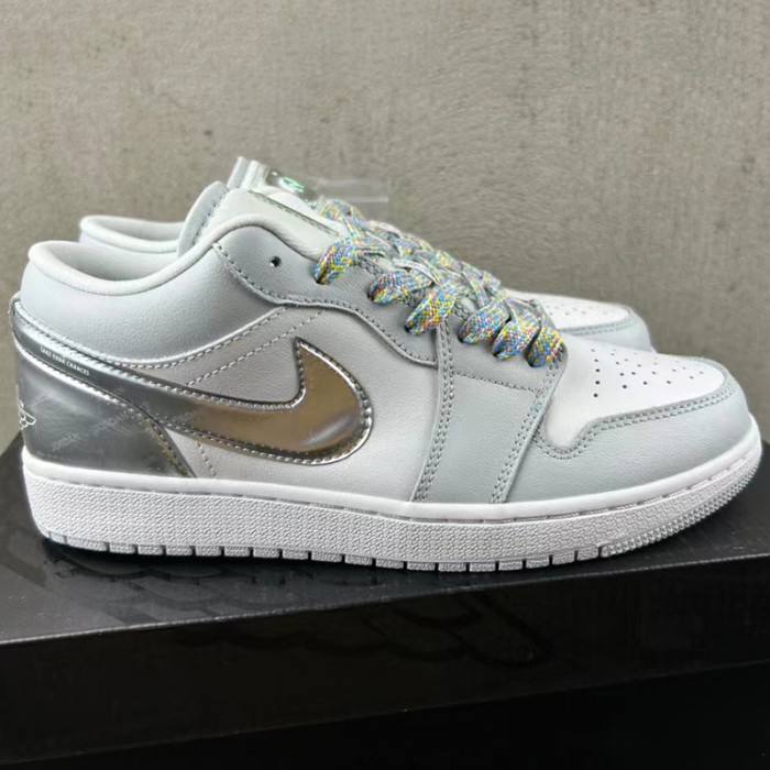 Air Jordan 1 Low AJ1 Running Shoes-Silver/White-3688274