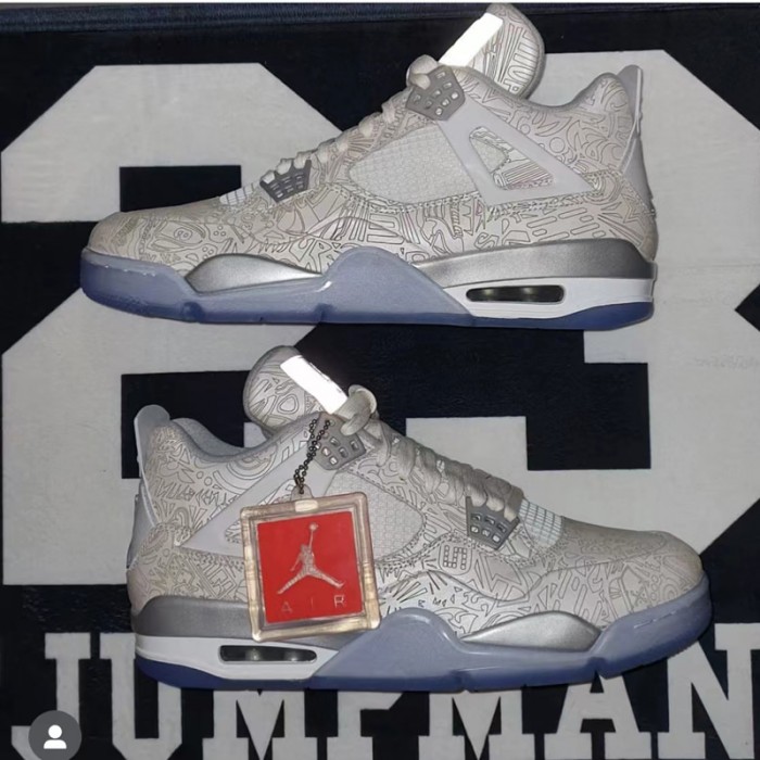 Air Jordan 4 AJ4 High Running Shoes-Silver/Blue-4854722