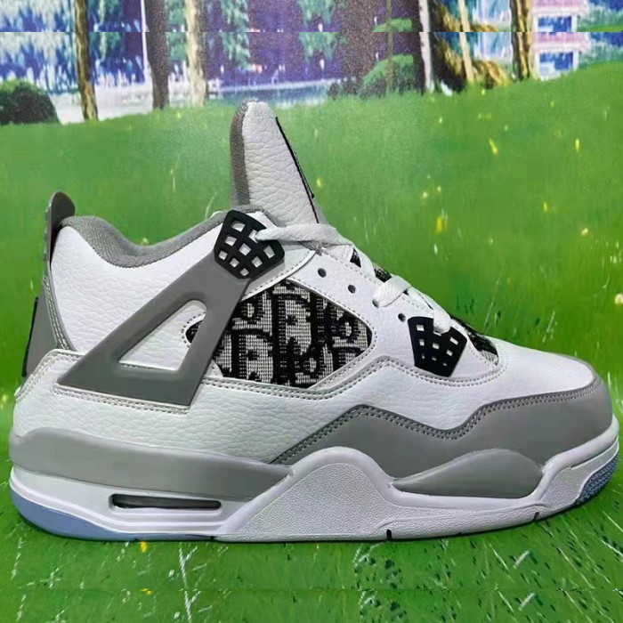 Air Jordan 4 AJ4 High Running Shoes-White/Grey-9660251