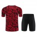 23/24 Manchester United M-U Red Black Training jersey Kit short sleeve (Shirt + Short)-8106303