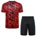 23/24 Manchester United M-U Red Black Training jersey Kit short sleeve (Shirt + Short)-1164752