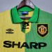 Retro 92/94 Manchester United M-U Third Away Green Yellow Jersey Version Short Sleeve-1824967