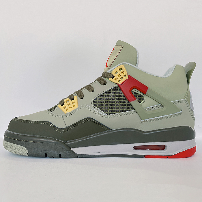 Air Jordan 4 AJ4 High Running Shoes-Gray/Army Green-2651708