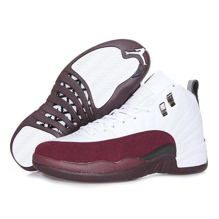 Air Jordan 12 AJ12 High Basketball Shoes-White/Wine Red-2486377