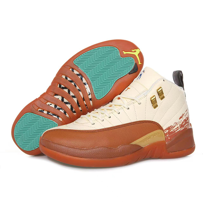 Air Jordan 12 AJ12 High Basketball Shoes-Khkai/Brown-6837806