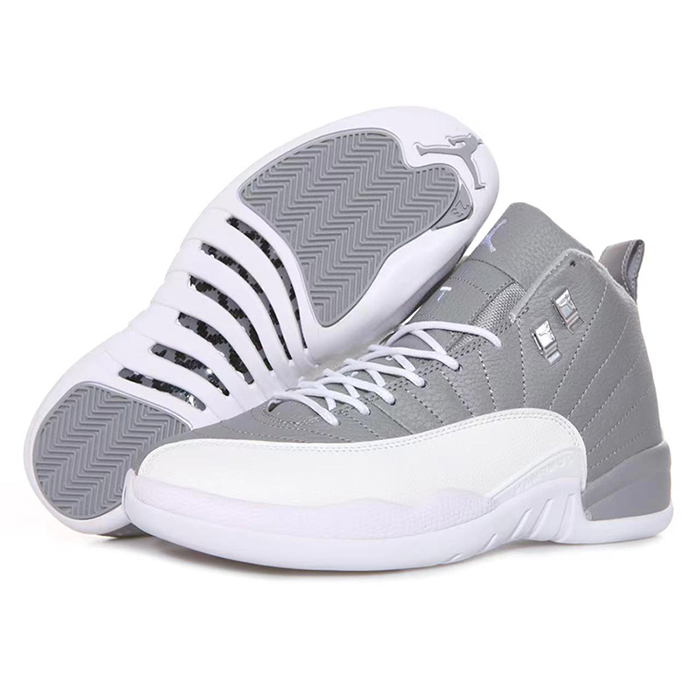 Air Jordan 12 AJ12 High Basketball Shoes-White/Gray-3824351