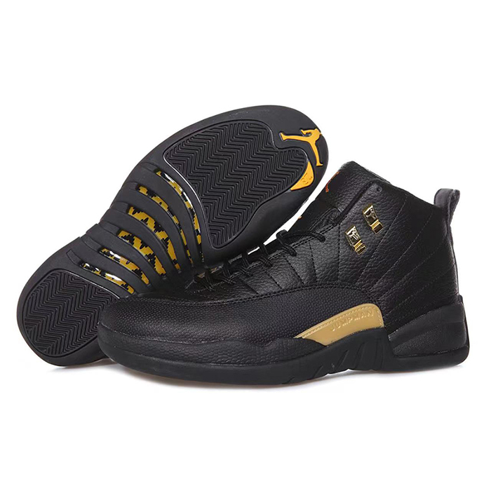 Air Jordan 12 AJ12 High Basketball Shoes-Black/Gold-6354938