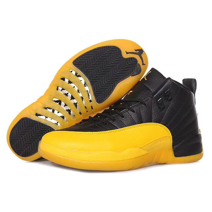 Air Jordan 12 AJ12 High Basketball Shoes-Black/Yellow-7090491