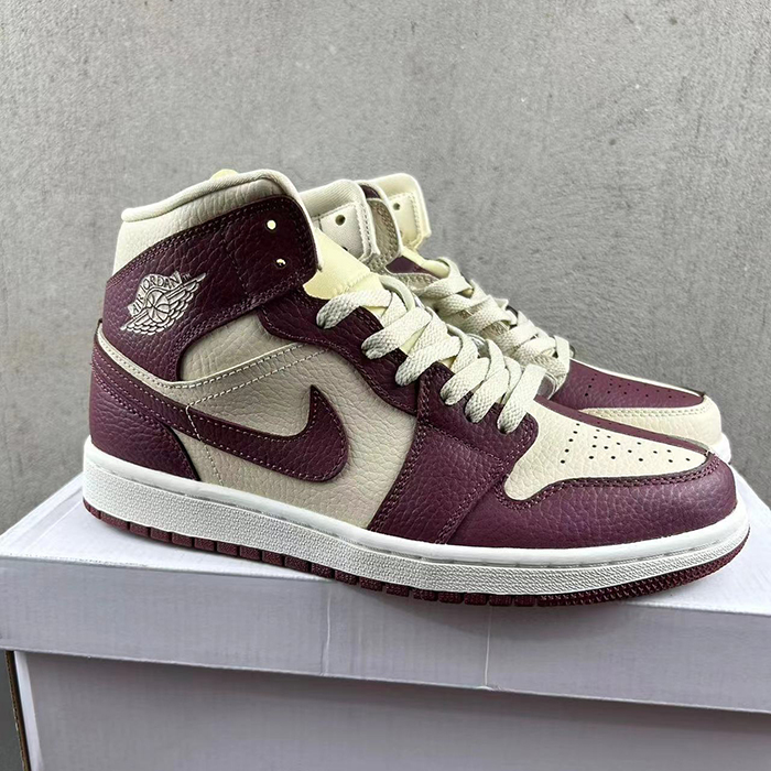 Air Jordan 1 AJ1 High Running Shoes-White/Wine Red-677542