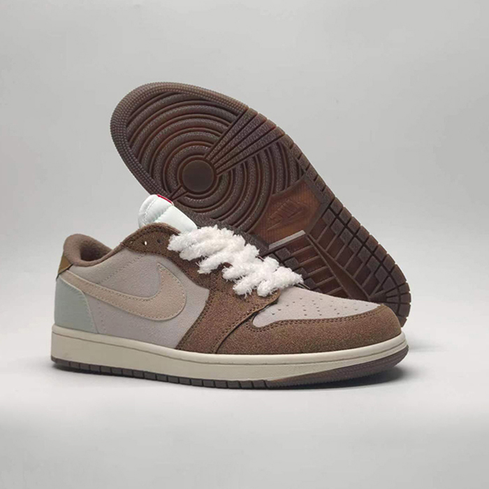 Air Jordan 1 AJ1 Running Shoes-Gray/Brown-3511323