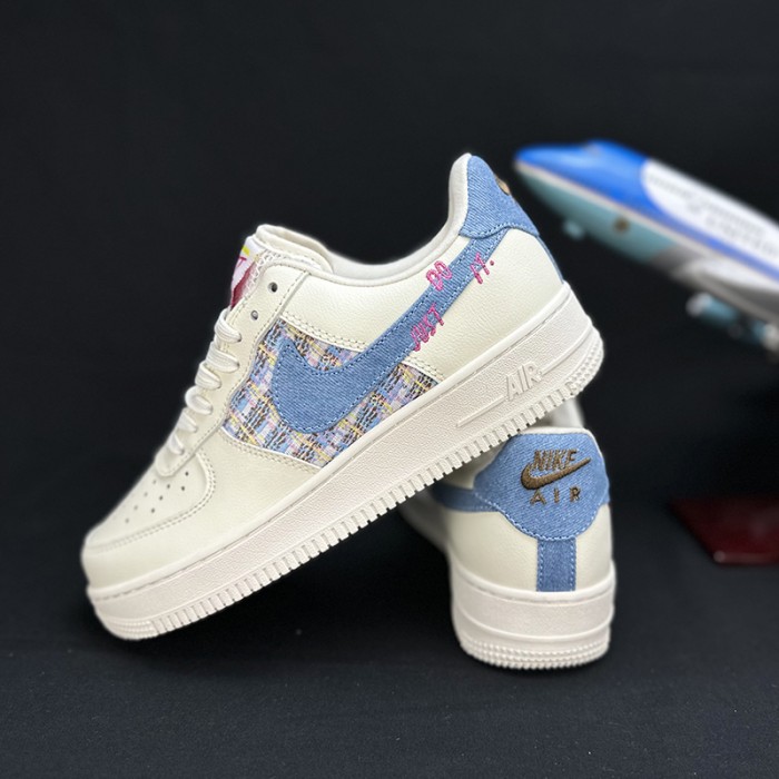 AIR FORCE 1 AF1 Women Running Shoes-White/Blue-4821213