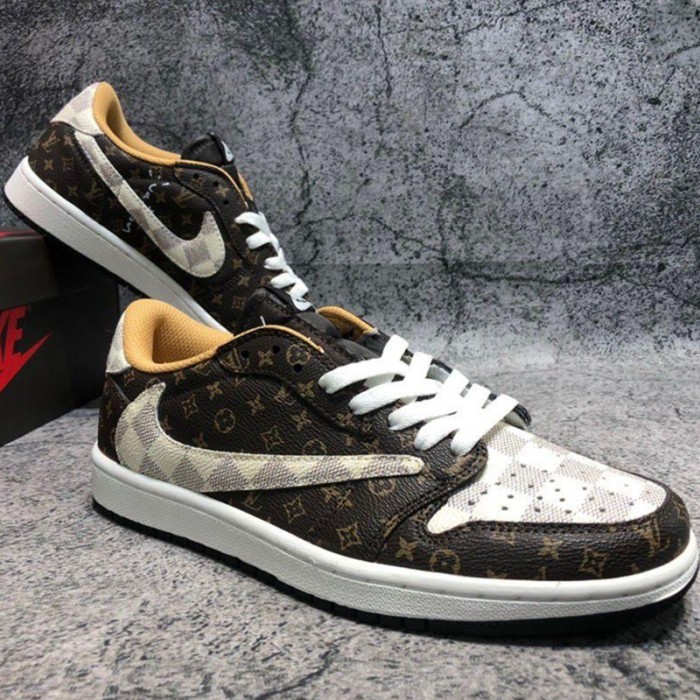 Travis Scott x Air Jordan 1 Low Running Shoes-Brown/White-4983449