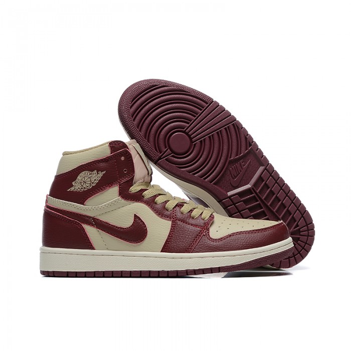 Air Jordan 1 AJ1 High Running Shoes-Khaki/Wine Red-3535647