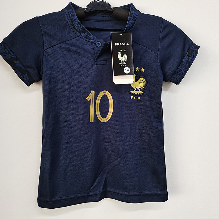 STOCK CLEARANCE [SIZE 14] 2022 Kids France Home Navy Blue Kids Jersey Kit short Sleeve (Shirt + Short)-9124483