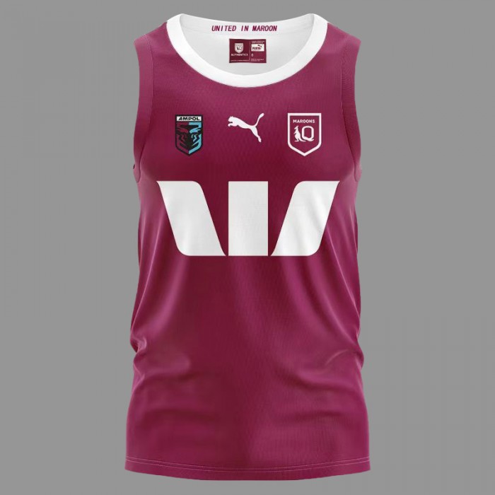 2024 NRL Rugby QLD STATE OF ORIGIN Rugby Jersey Wine Red Sleeveless Vest-8671970