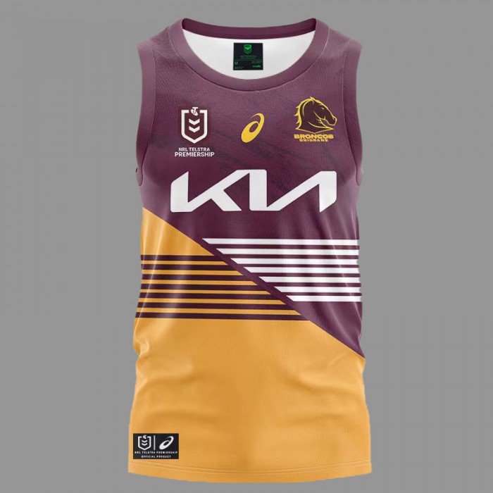 2024 NRL Rugby BRISBANE BRONCOS Rugby Jersey Wine Red Orange Sleeveless Vest-2819175