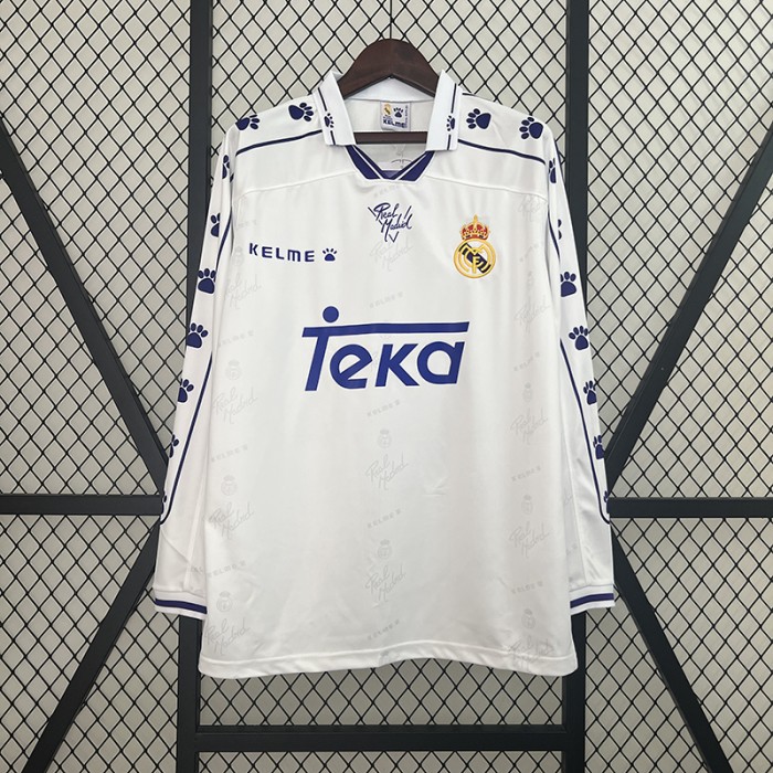 Retro 94/96 Real Madrid Home White Jersey Version Long Sleeve-4768956