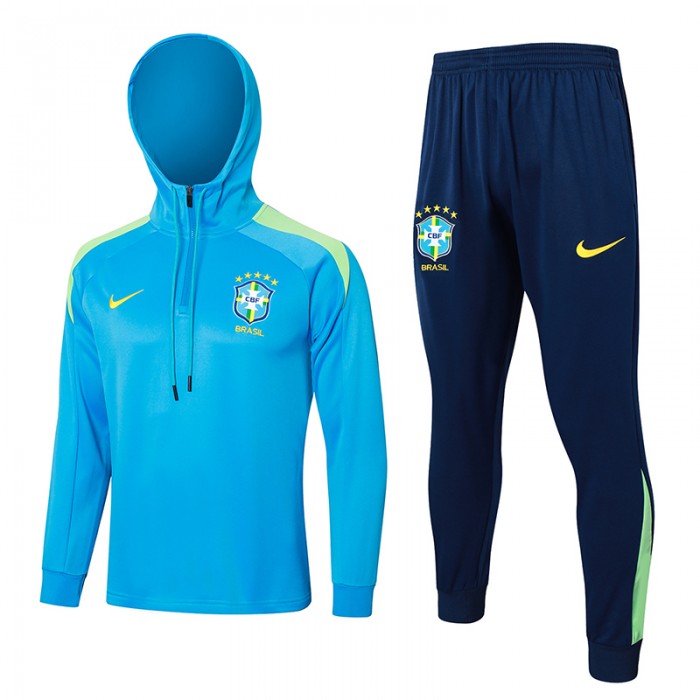 2024 Brazil Blue Hooded Edition Classic Jacket Training Suit (Top+Pant)-9385390