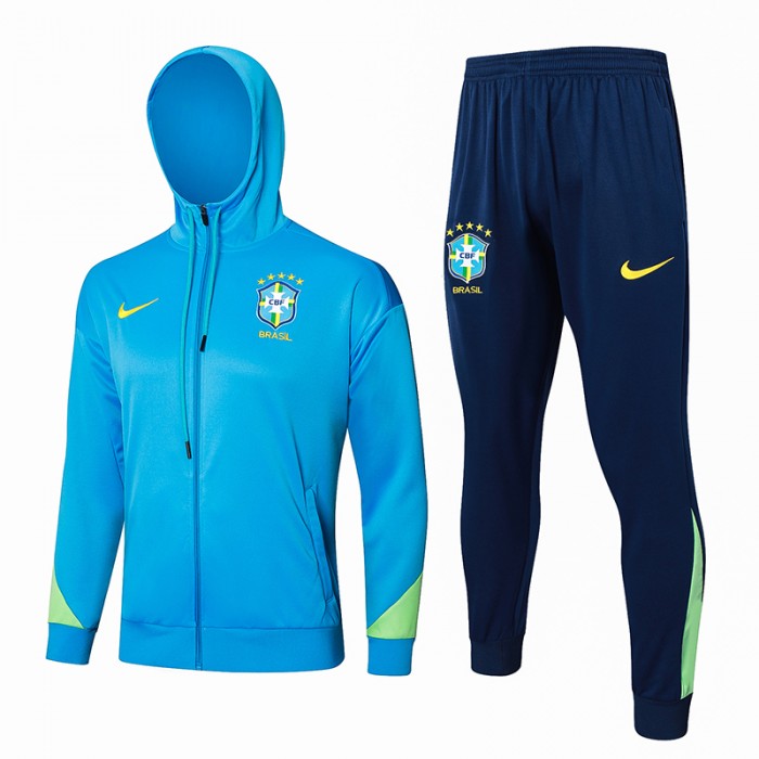 2024 Brazil Blue Hooded Edition Classic Jacket Training Suit (Top+Pant)-8314116