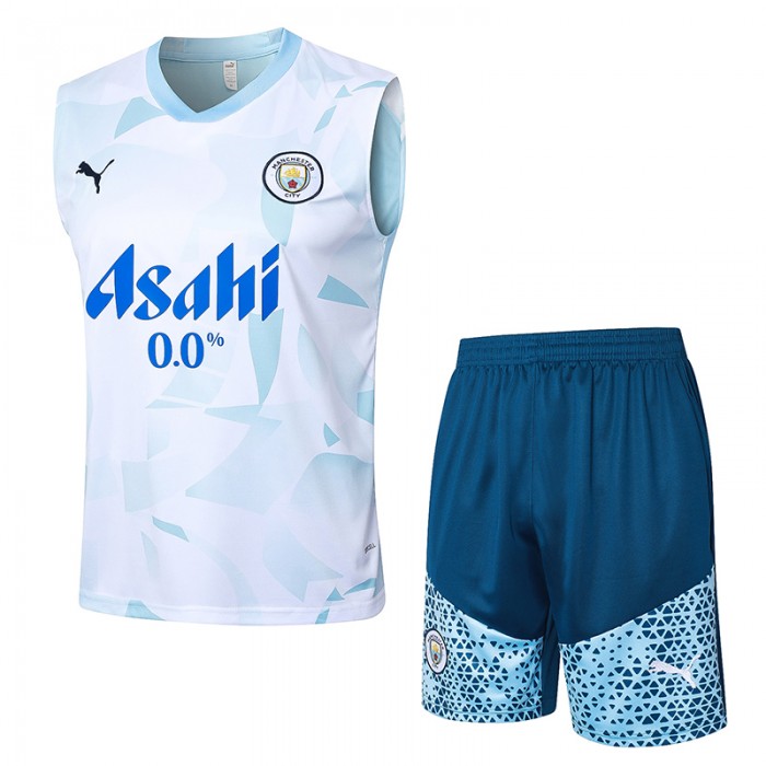 24/25 Manchester City White Blue Training Jersey Kit Sleeveless vest (Shirt + Vest)-8793946