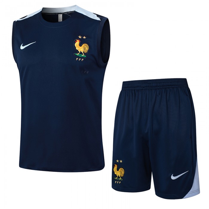 2024 France Navy Blue Training Jersey Kit Sleeveless vest (Shirt + Vest)-8635499