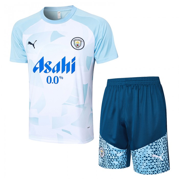 24/25 Manchester City White Blue Training Jersey Kit short Sleeve (Shirt + Short)-8092840