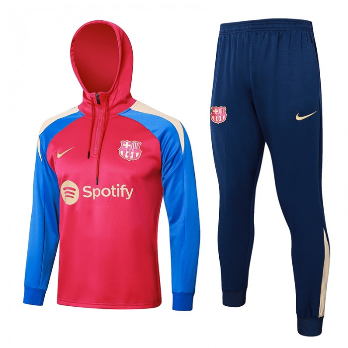 24/25 Barcelona Pink Hooded Edition Classic Jacket Training Suit (Top+Pant)-3195263