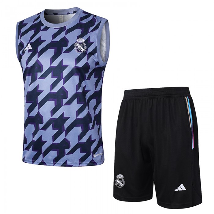 24/25 Real Madrid Gray Purple Training Jersey Kit Sleeveless vest (Shirt + Vest)-5203311