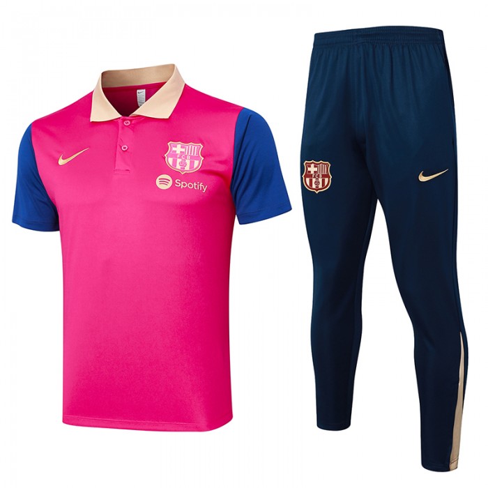 24/25 Barcelona Pink Training Gray POLO Jersey Kit short Sleeve (Shirt + Long Pant)-1473948