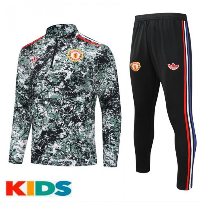 24/25 Kids Manchester United M-U Green Kids Edition Classic Jacket Training Suit (Top+Pant)-4532712