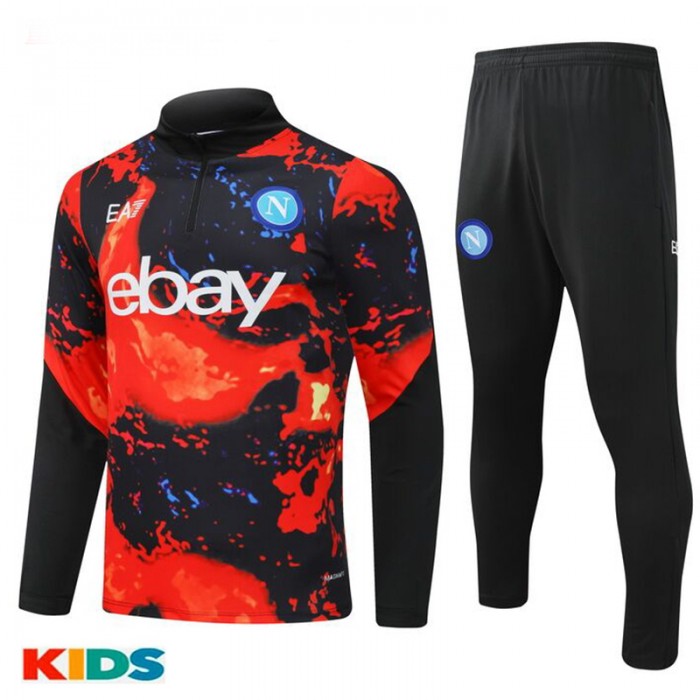 24/25 Kids Napoli Black Red Kids Edition Classic Jacket Training Suit (Top+Pant)-292589