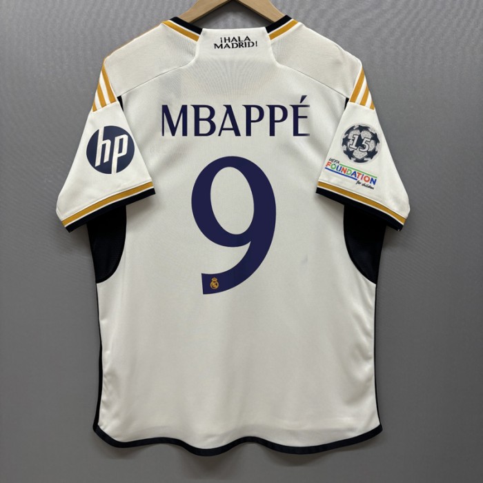 23/24 Real Madrid Home Mbappé 9 White Jersey Version Short Sleeve-3608010