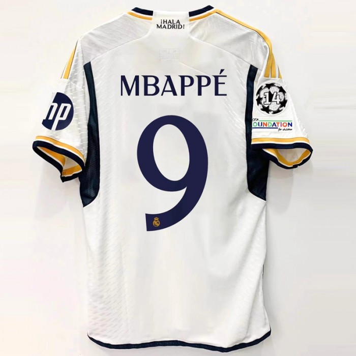 23/24 Real Madrid Home Mbappé 9 White Jersey Version Short Sleeve (Player Version)-7489441